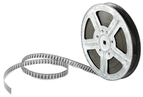 stock image of a 35mm film reel on it's side.